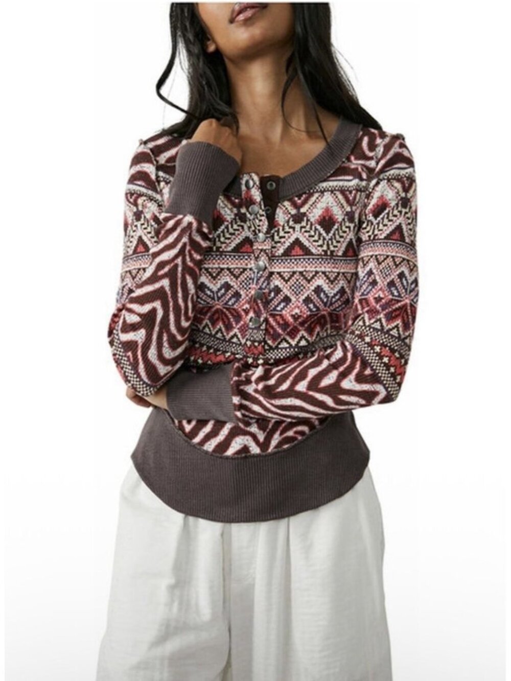FP Movement by Free People Rally Print Zebra Fairisle Women’s Top Size Large